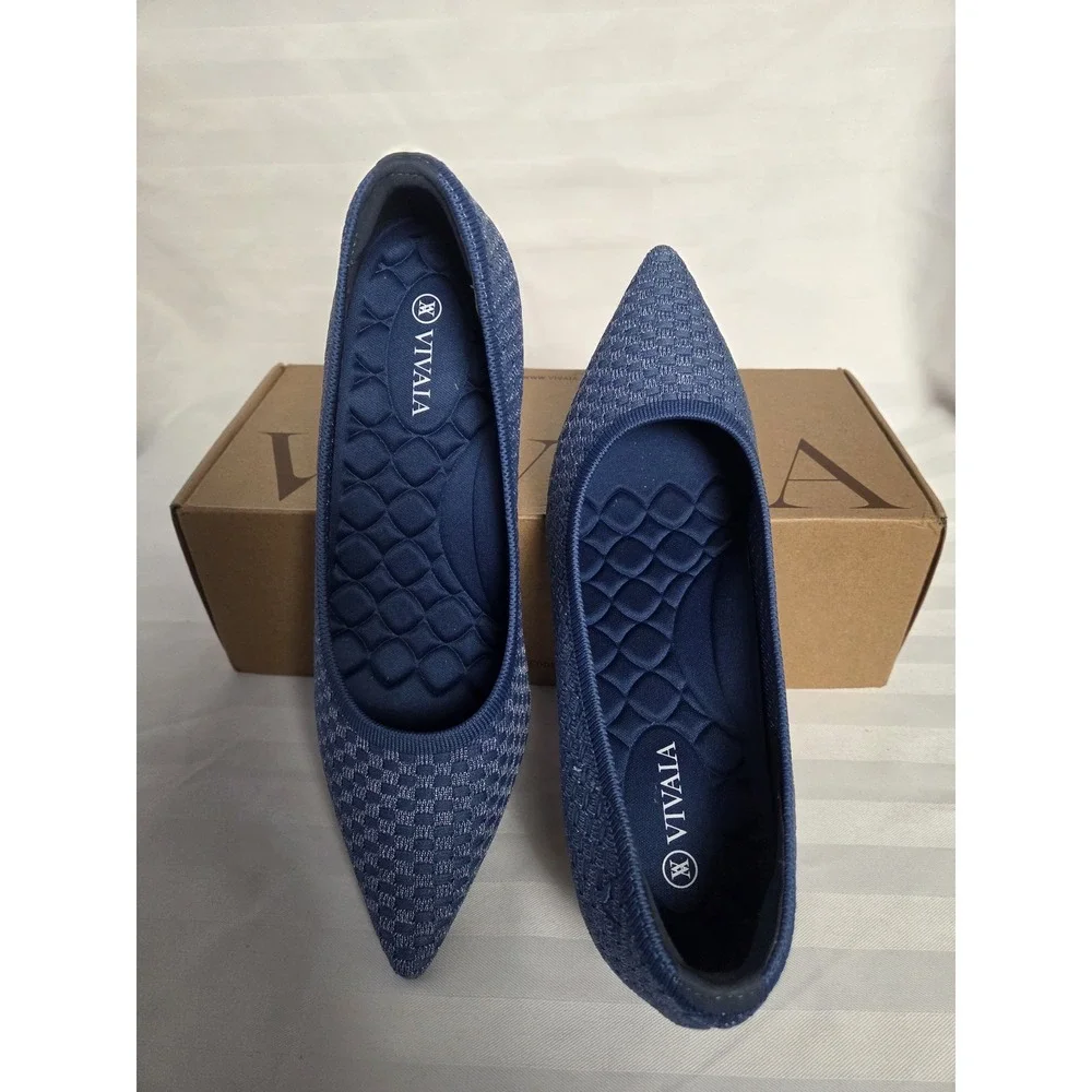 Vivaia Blue Woven Pointed Toe Wedge Pumps Sustainable Knit Shoes Size US 8 EU 39